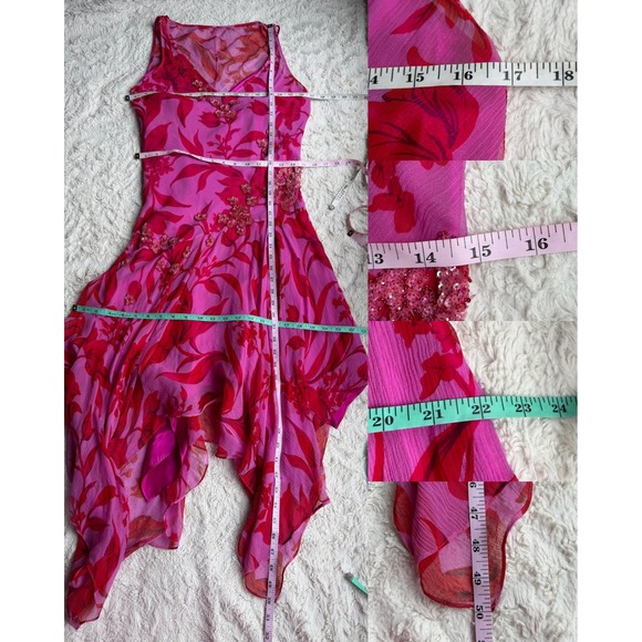 Laundry by Shelli Segal Silk Dress Floral‎ Sequin Chiffon Asymmetrical Beaded 10 - Picture 5 of 15